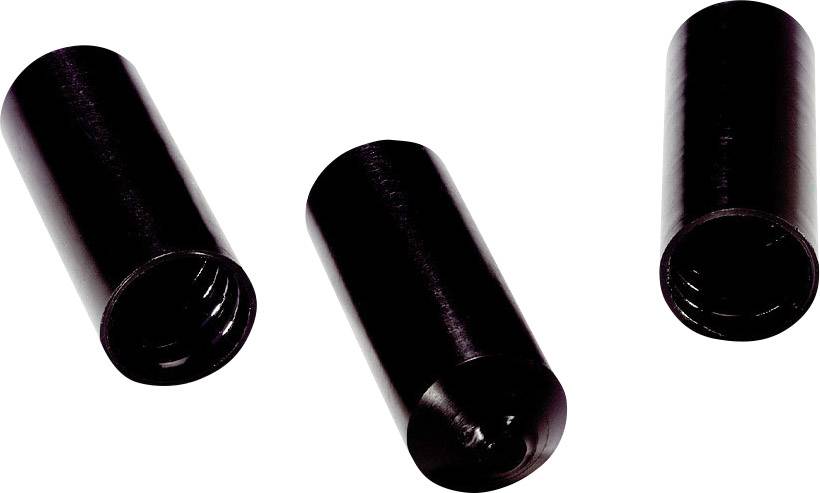 Trois capuchons de protection cylindriques noirs en plastique, chacun fileté, sur un fond blanc. Ils sont utilisés pour obturer des extrémités.
