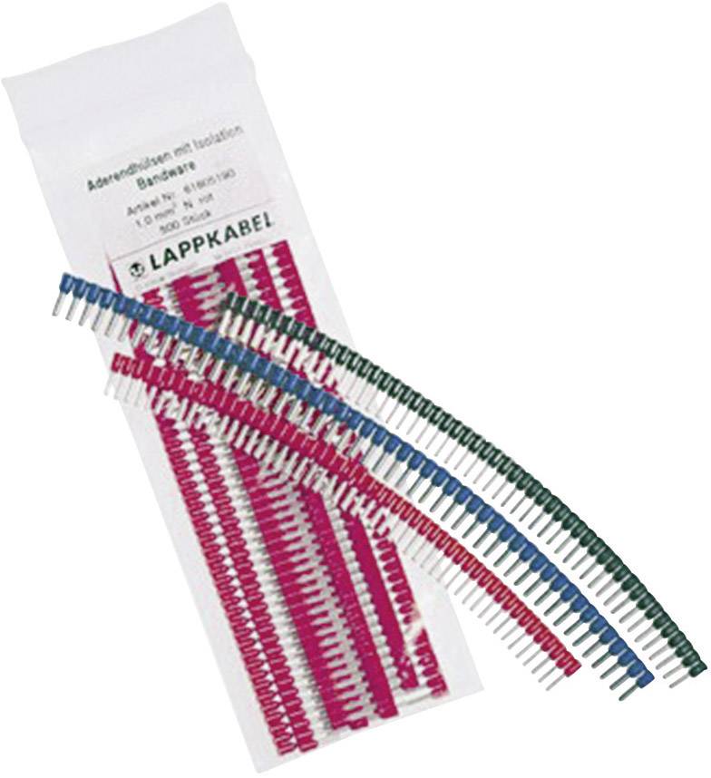Un ensemble de pinces de câble en forme de bandes rouges, bleues et vertes est posé devant un sac d'emballage portant l'inscription 'LAPPKABEL'.