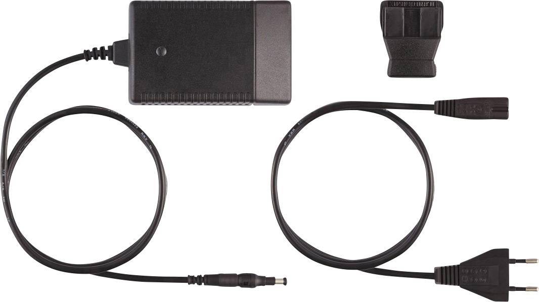L'image montre un bloc d'alimentation avec un adaptateur, un câble et une fiche qui peuvent être utilisés pour des appareils électroniques.