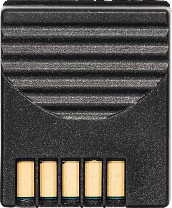 Une carte mémoire noire avec cinq contacts dorés sur sa face inférieure.