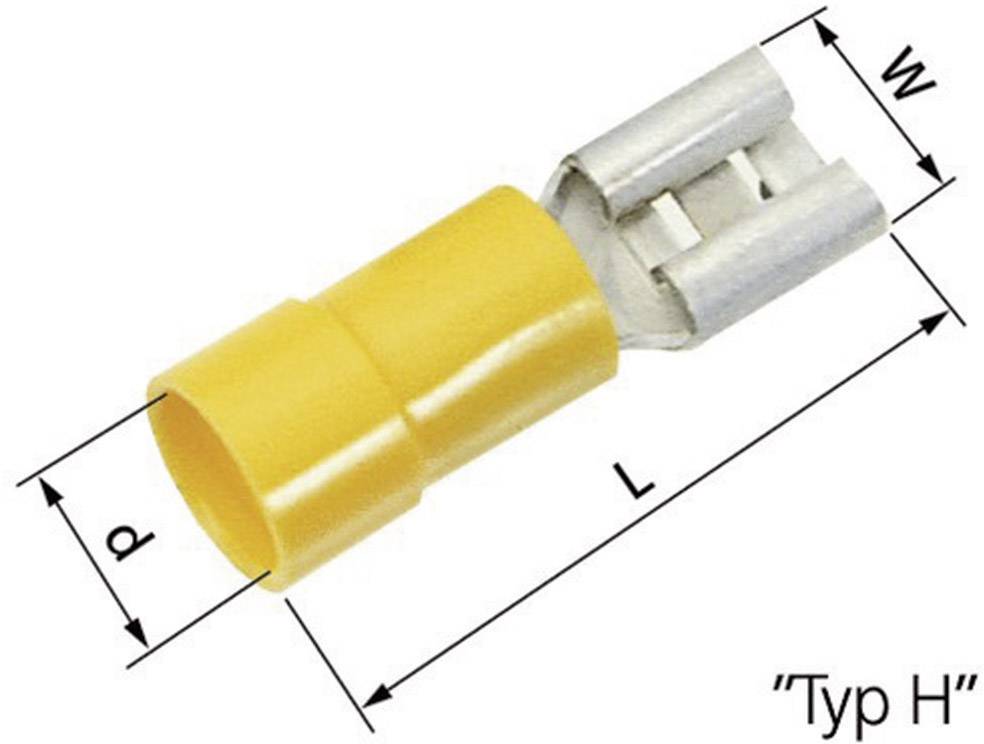 Connecteur électrique jaune de type H avec dimensions marquées : longueur (L), largeur (W), diamètre (d).