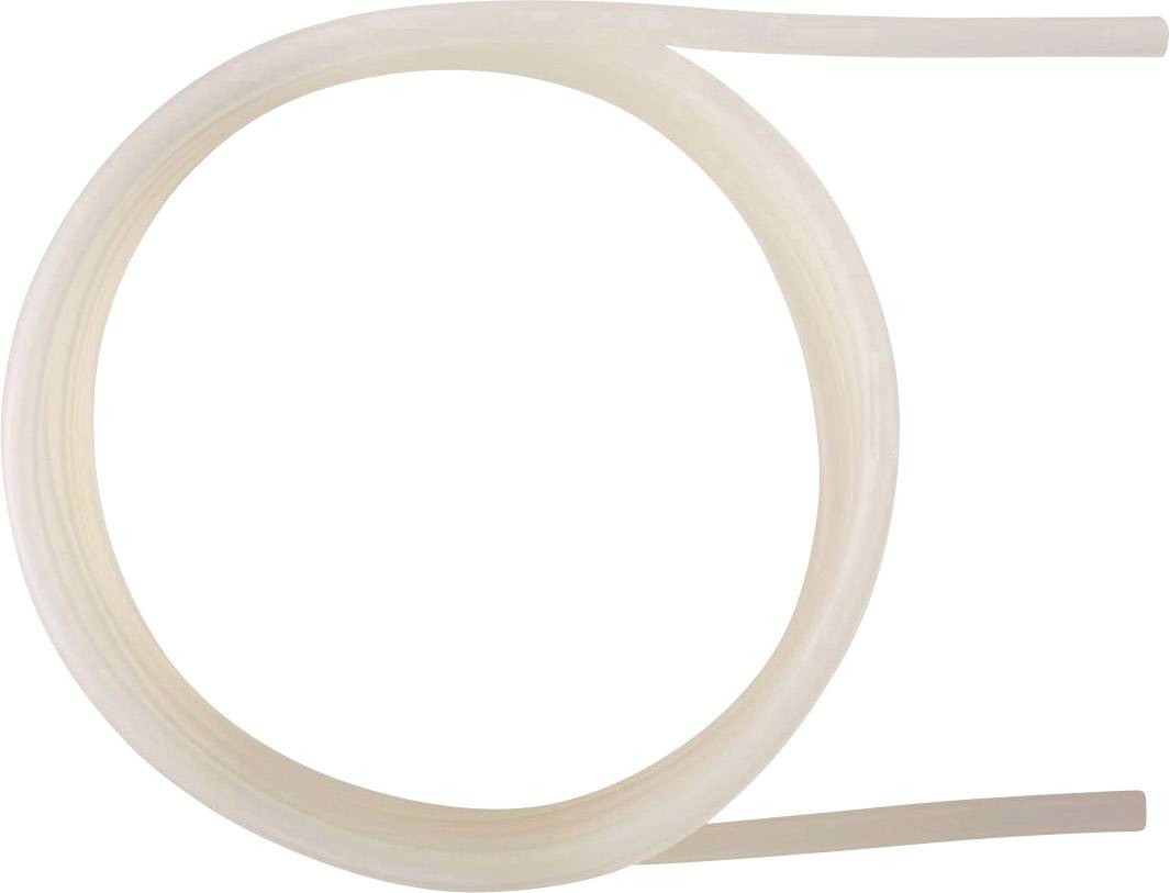 Un tuyau en plastique transparent et flexible est formé en un cercle ouvert, représenté sur un fond blanc.