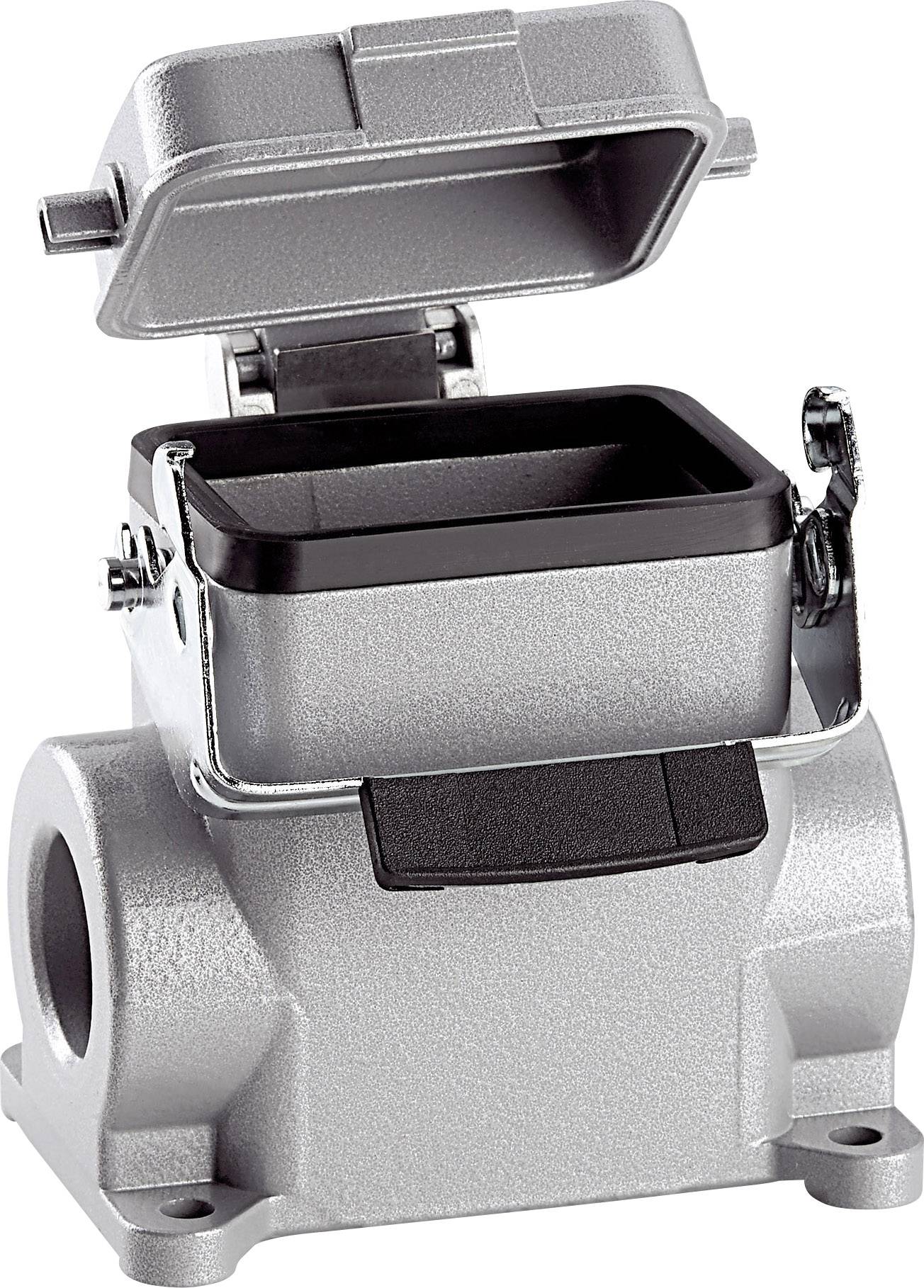 Boîtier métallique à couvercle ouvert, adapté aux applications industrielles, présentant une construction robuste et des options de fixation pratiques.