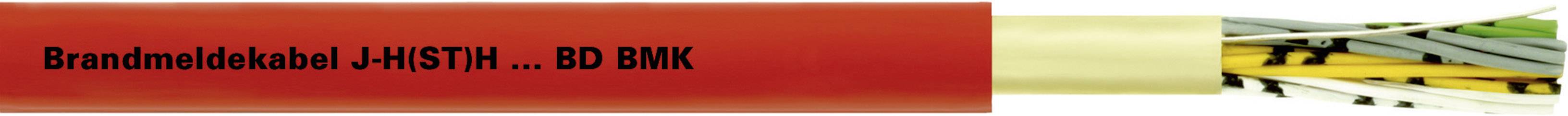 Câble d'alarme incendie rouge avec inscription 'J-H(ST)H... BD NHX' et conducteurs colorés visibles. Utilisable pour les systèmes de protection incendie.