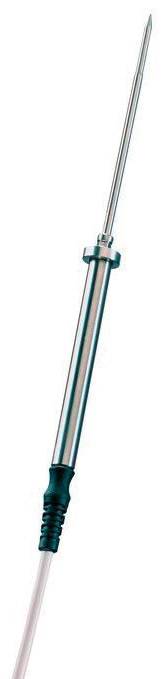 Sonde métallique avec câble, probablement destinée à des mesures de température dans des applications scientifiques ou industrielles.