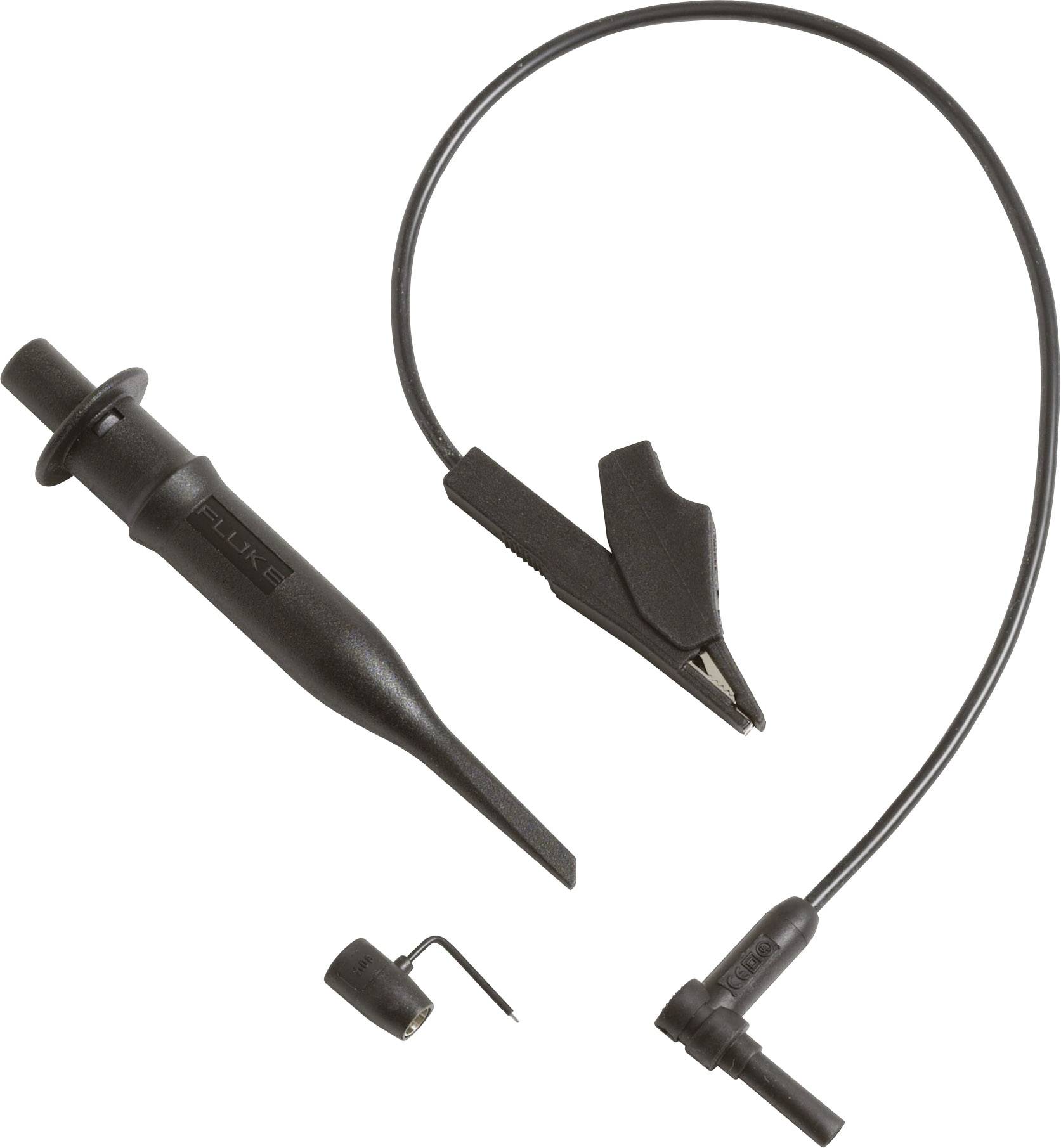 Ensemble de fils de test avec pince crocodile et sondes utilisés pour les mesures électriques.