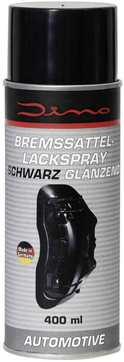 Spray de laque de frein noir DINO en bombe de 400 ml, étiqueté 'Laque de frein noir brillant'. Automotive, Fabriqué en Allemagne.