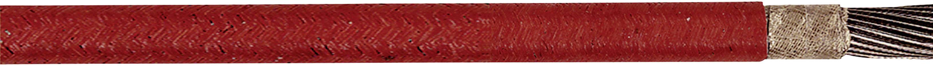 Une coupe transversale d'un câble avec une gaine extérieure rouge, en dessous une couche d'isolation et plusieurs conducteurs métalliques torsadés visibles à l'intérieur.
