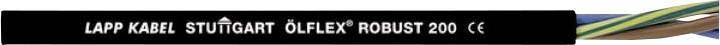 Câble 'ÖLFLEX ROBUST 200' de LAPP à Stuttgart, représenté avec un marquage noir et blanc et des fils colorés.