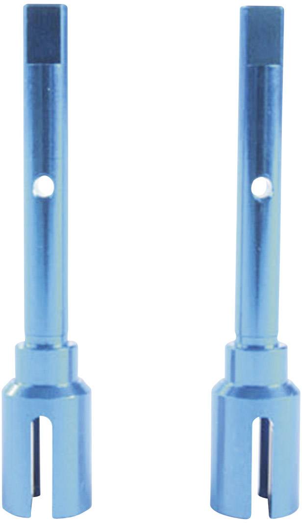 Deux outils métalliques bleus avec une tige verticale et un trou au centre, utilisés pour des applications techniques spécifiques.