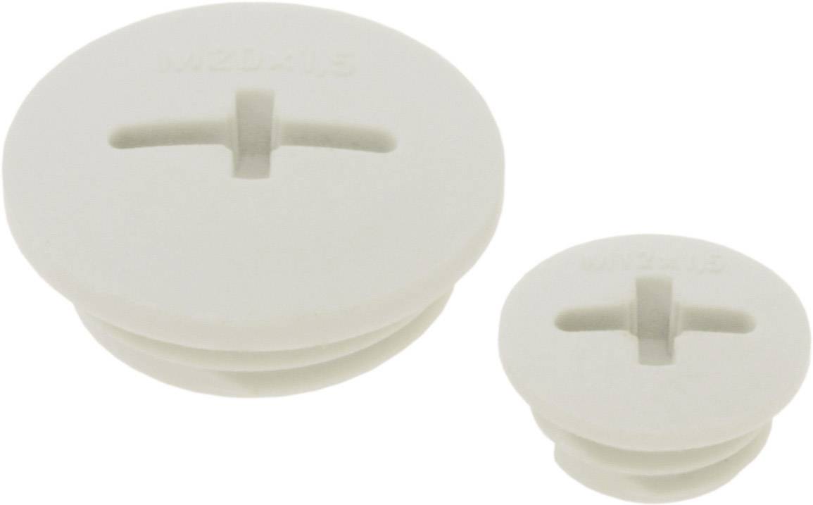 Deux bouchons en plastique blanc, ronds, de tailles différentes, avec une fente pour une installation facile.
