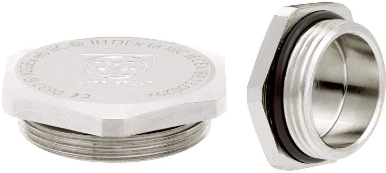 Deux vues d'un connecteur hexagonal en argent avec filetage et joint en caoutchouc. Adapté aux applications électroniques ou industrielles.