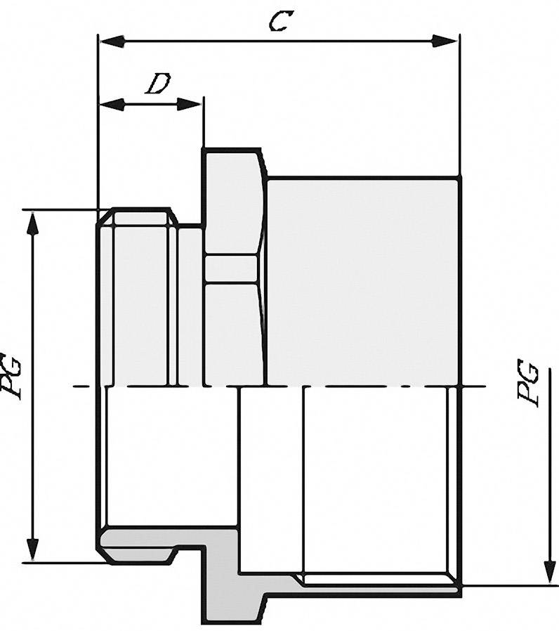 Dessin technique d'un composant cylindrique. Les dimensions C, D et PG sont indiquées. La vue présente une vue latérale du composant.