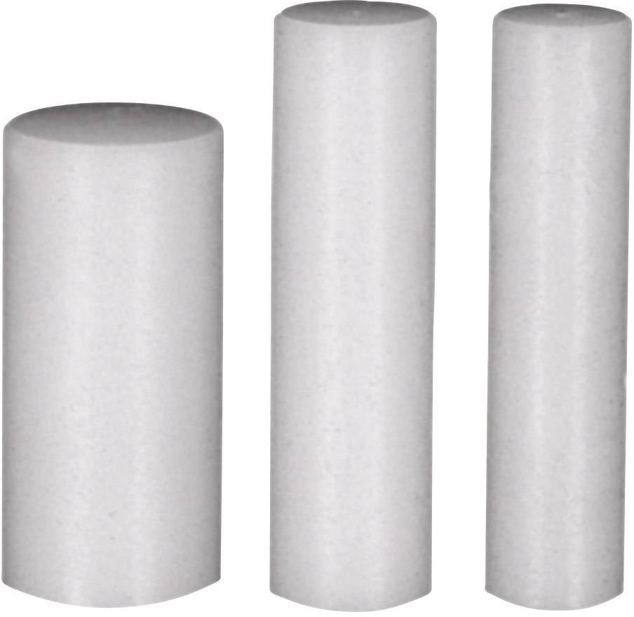 Trois formes cylindriques grises de hauteurs différentes sont disposées côte à côte sur un fond blanc.