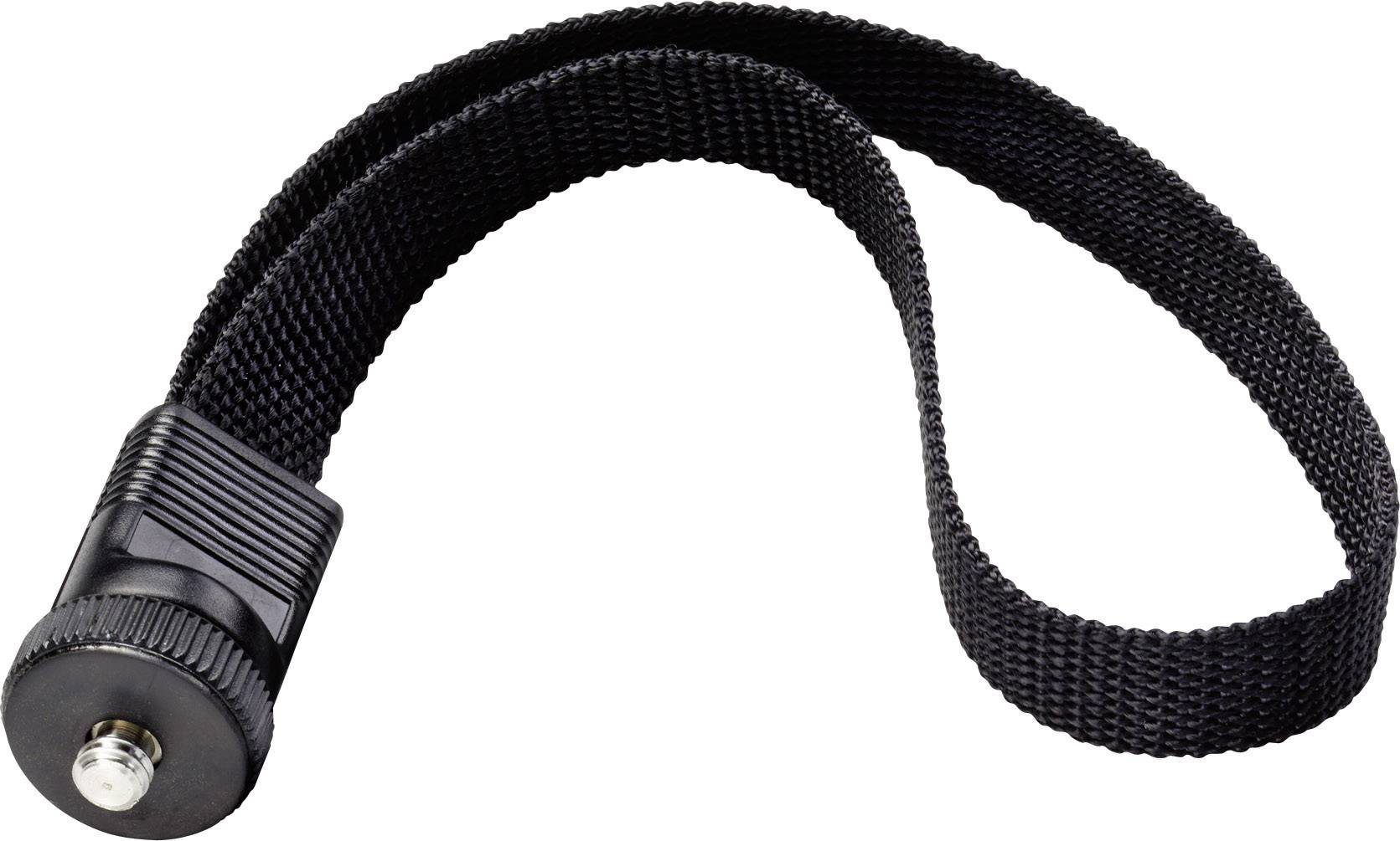 Sangle de caméra noire avec fermeture à vis pour fixer sur un appareil photo. Adapté pour une fixation et un transport sécurisés.