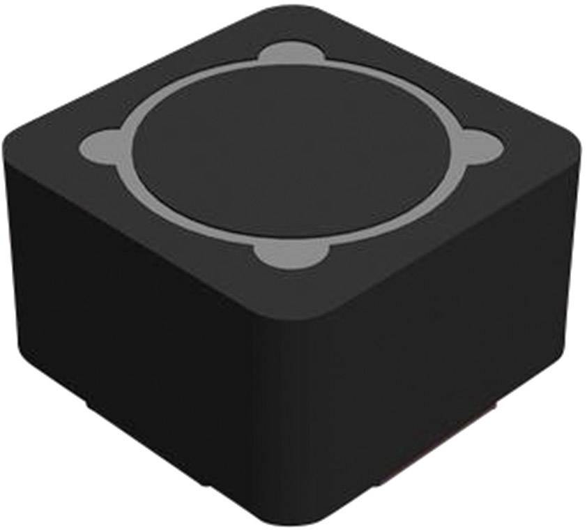 Un cube noir, carré, aux coins arrondis, avec un motif circulaire sur sa face supérieure.