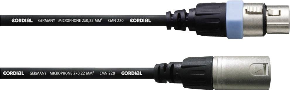 Câble micro XLR de Cordial avec des repères bleus sur les fiches, adapté aux connexions audio professionnelles.