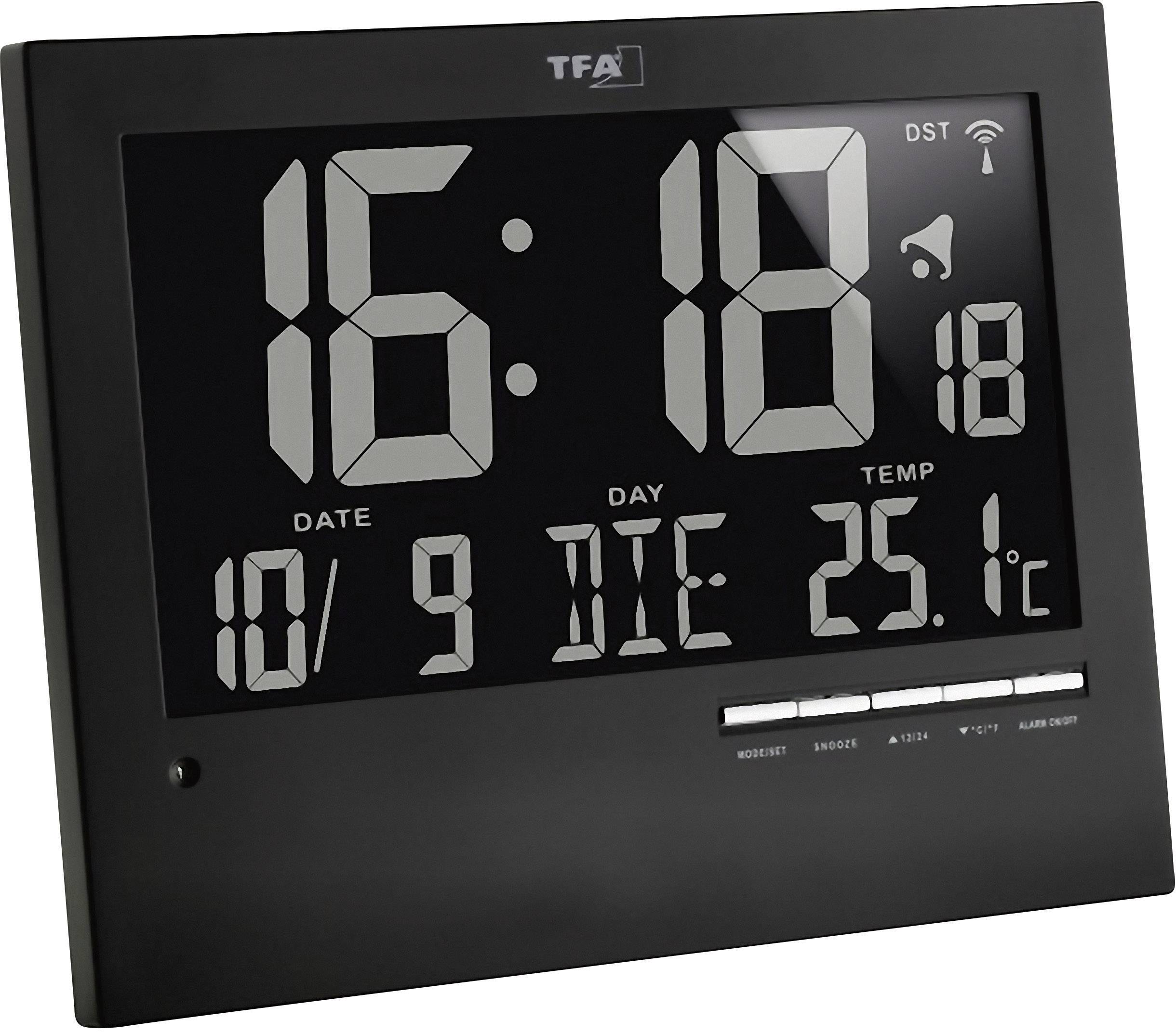Horloge murale TFA Dostmann 60.4508 radiopiloté(e) 185 mm x 230 mm x 31 mm noir