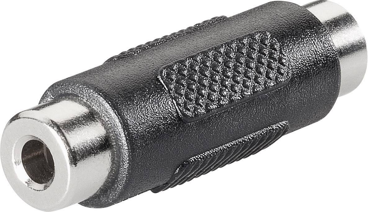 Adaptateur audio noir avec poignée striée, embouts métalliques, adapté pour connecter des câbles audio.