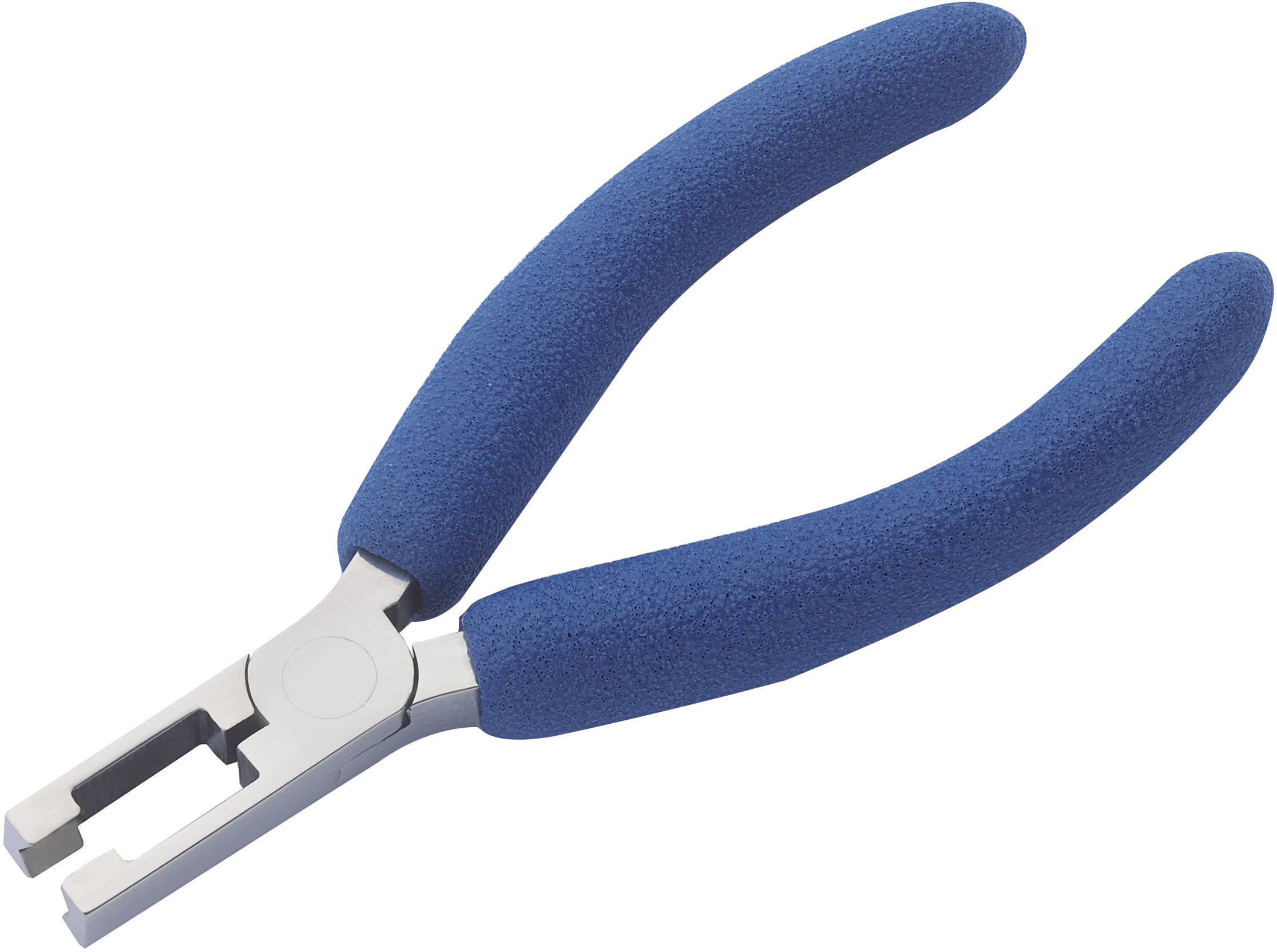 Une pince bleue rembourrée à tête plate, conçue pour saisir des objets. Adaptée aux travaux artisanaux précis.