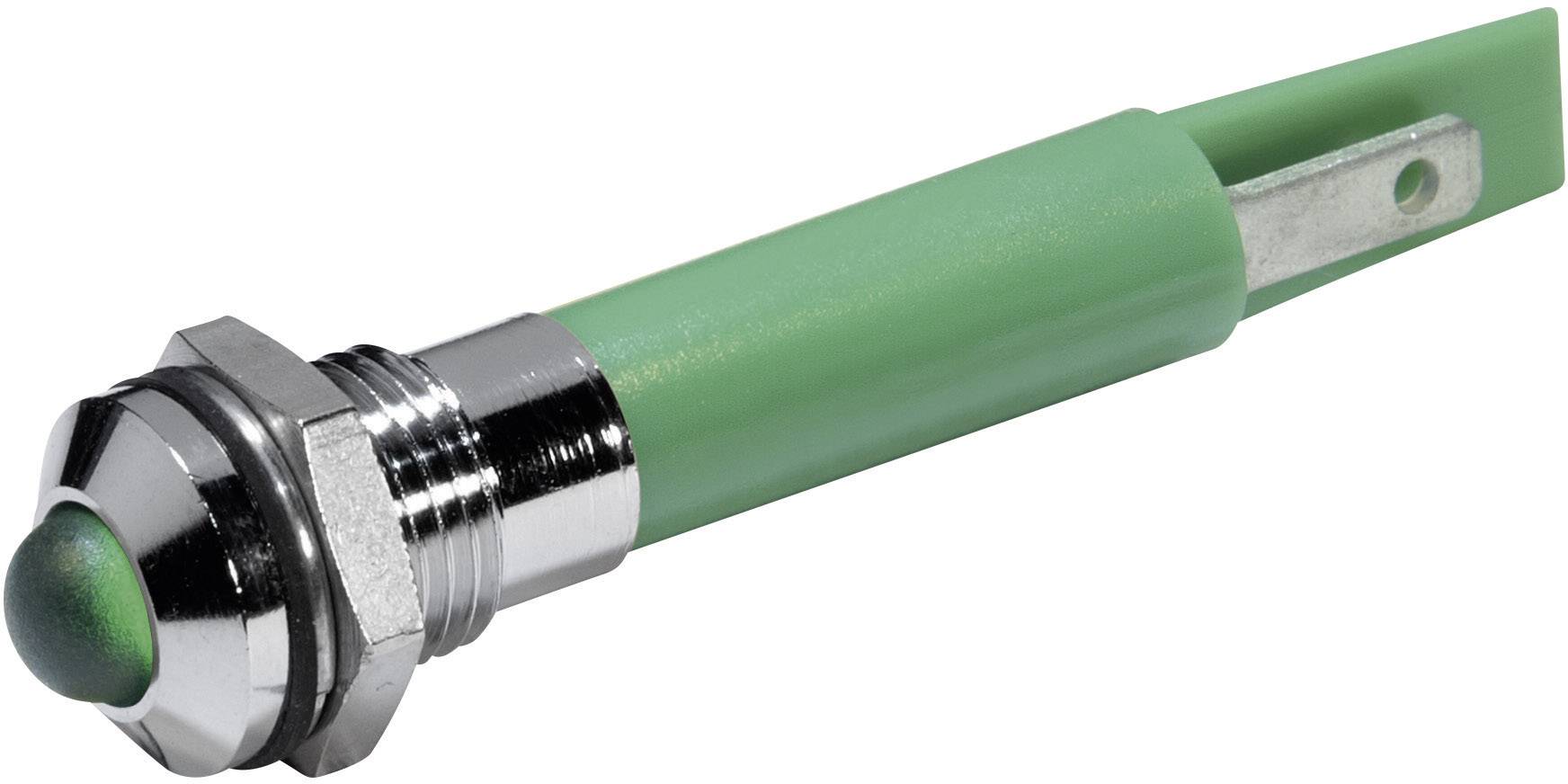 Bouton-poussoir métallique vert avec capuchon en plastique, adapté aux applications électroniques ou aux panneaux de commande.