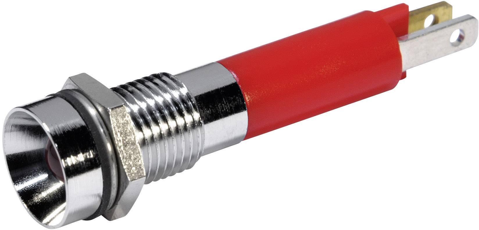 Connecteur RF métallique avec isolant rouge, représenté de côté, montrant la connexion et le filetage de vis pour la fixation.