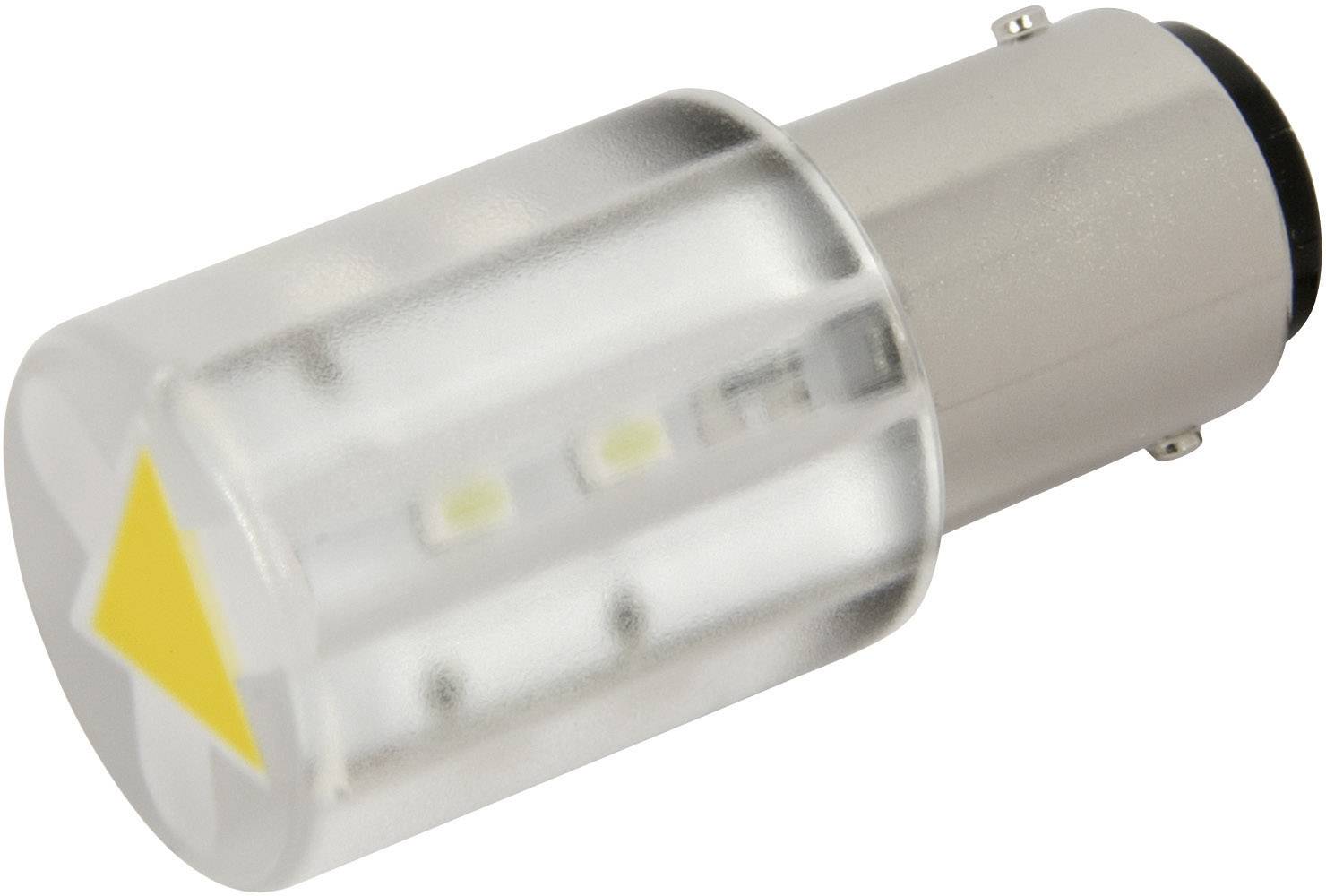 Une lampe LED avec un socle argenté et un boîtier transparent dans lequel des petites diodes électroluminescentes sont visibles.