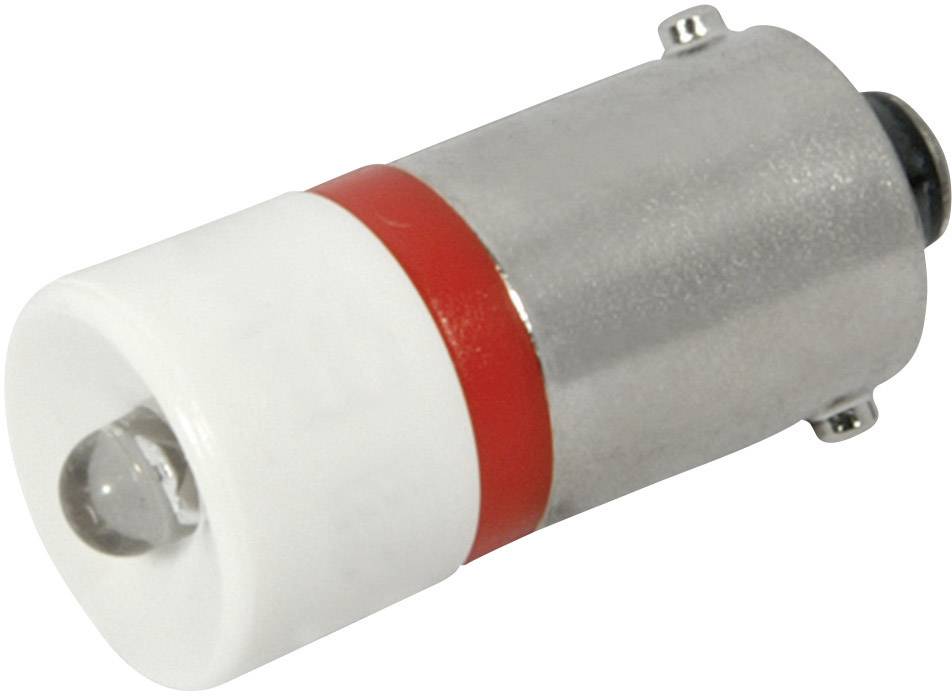 Une ampoule LED blanche et rouge dans un boîtier métallique cylindrique.