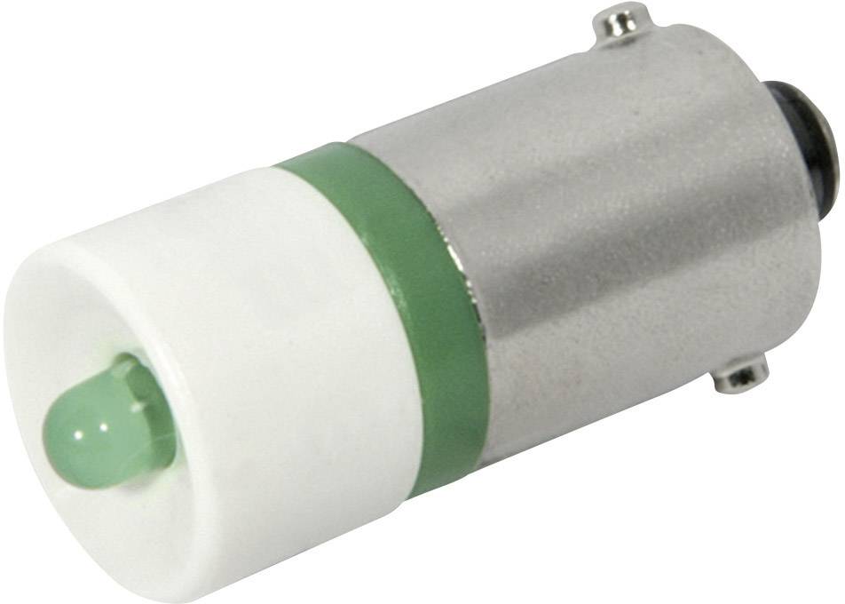 Lampe LED verte dans un boîtier cylindrique, partiellement métallique avec un anneau vert.