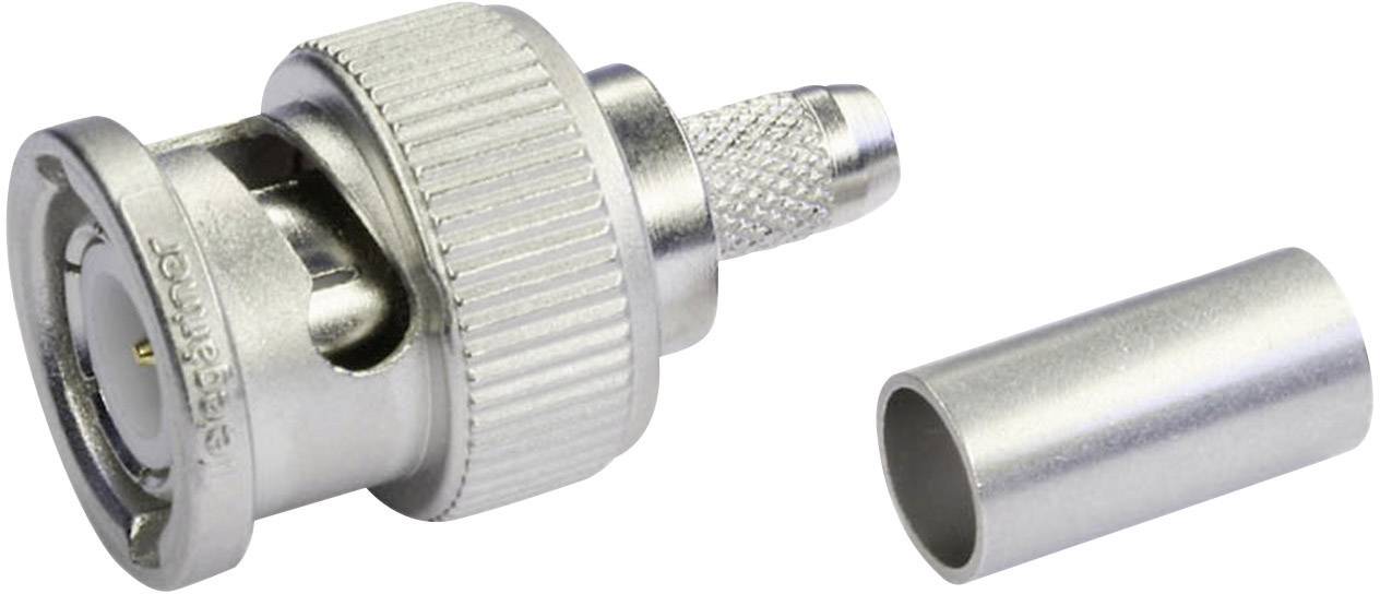 Connecteur BNC et pince à sertir pour connexion de câble coaxial, métal couleur argent.