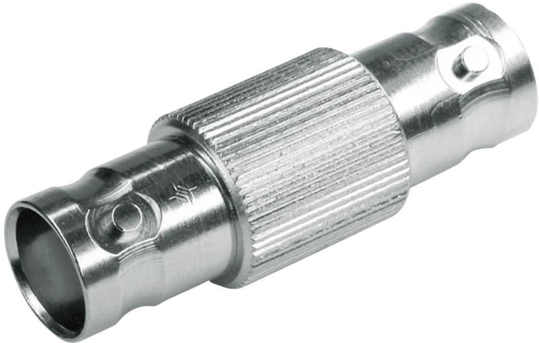 Adaptateur BNC métallique, mâle vers femelle, pour connecter des câbles coaxiaux dans des applications audio ou vidéo.