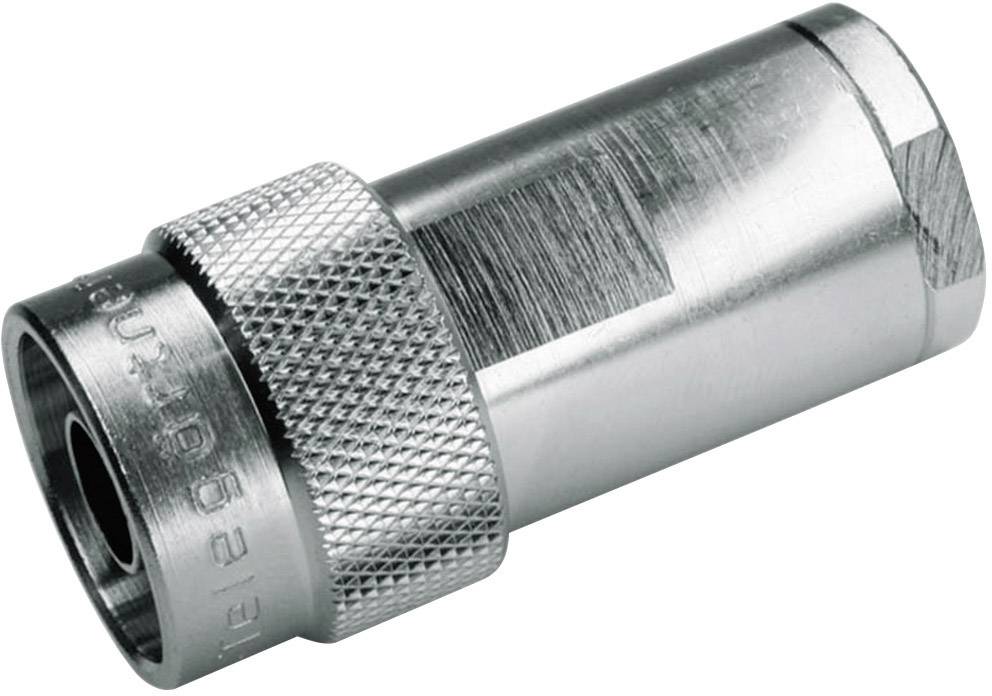 Vanne de verrouillage métallique à poignée striée. Utilisée pour des connexions simples et solides dans les systèmes hydrauliques.