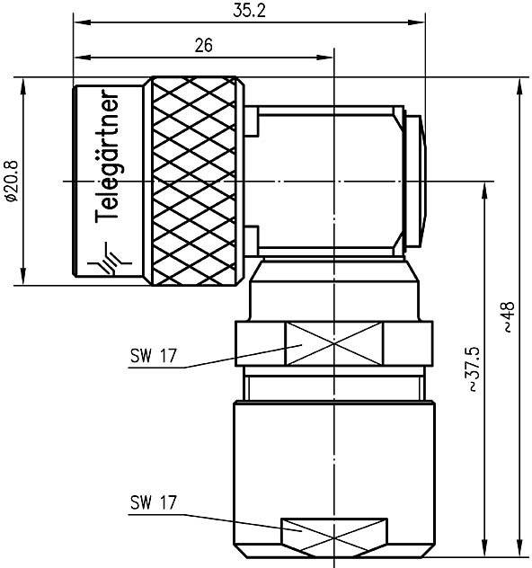 Telegärtner 100023971 100023971 Connecteur N mâle, coudé 50 Ω 1 pc(s)