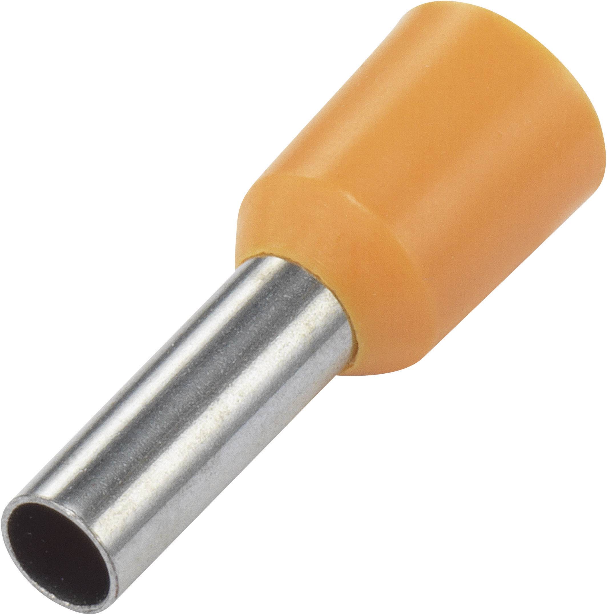 Une gaine de câble orange avec une extrémité tubulaire métallique, utilisée pour les connexions de câbles dans les installations électriques, est représentée sur l'image.