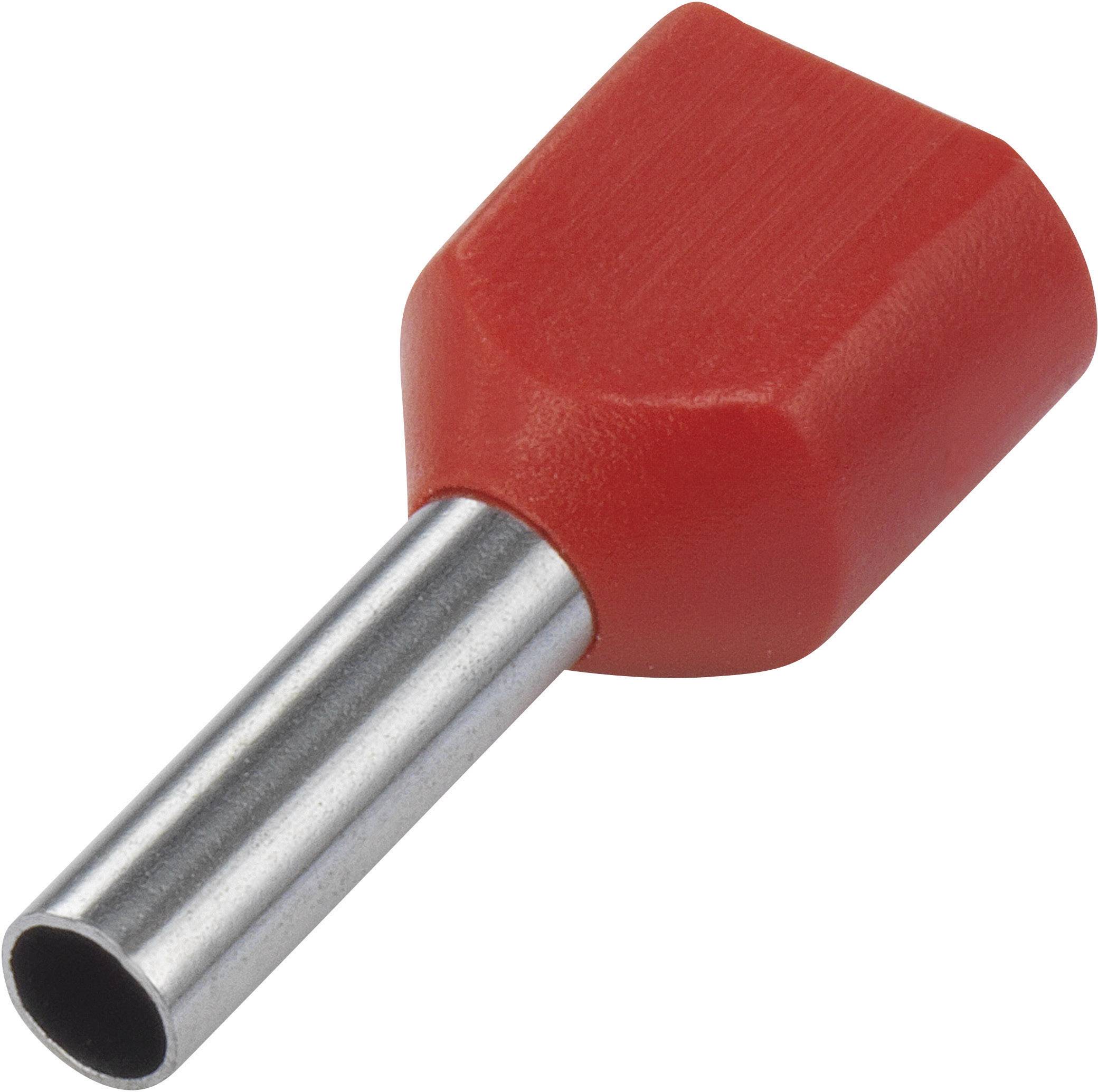 Un connecteur de cosse de câble rouge avec un tube métallique, utilisé pour protéger les conducteurs de câbles dans les connexions électriques.