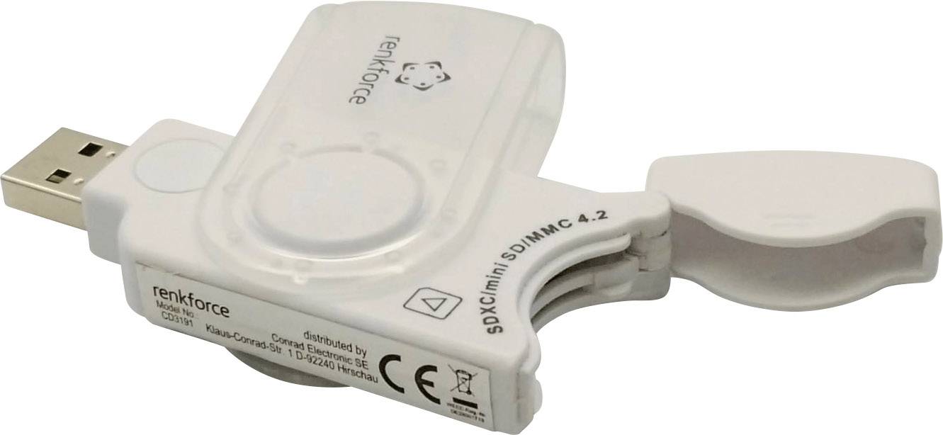 Renkforce RF-3285273 Lecteur de carte mémoire externe USB 3.1 (Gen 1) blanc