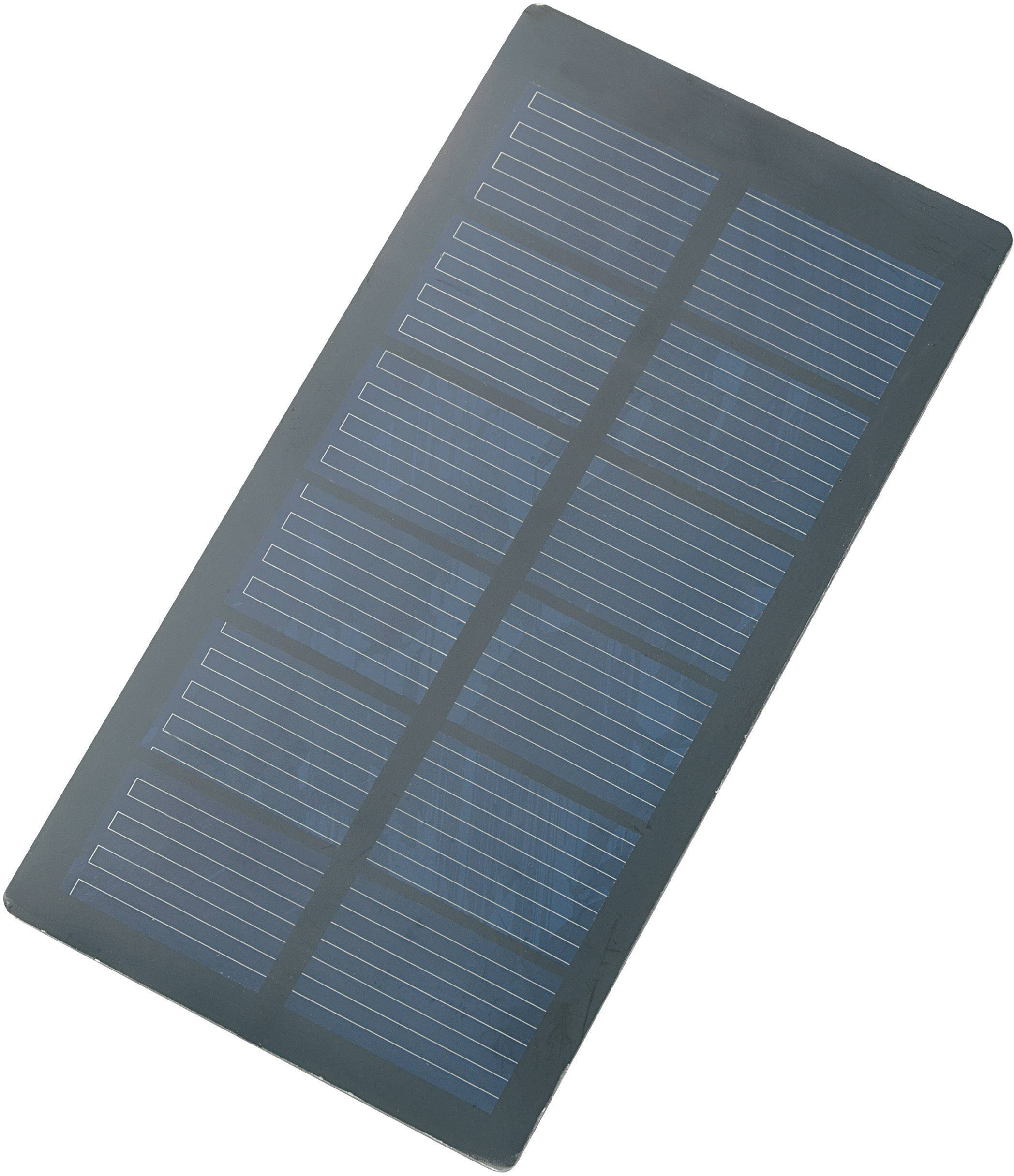Un panneau solaire rectangulaire avec douze rangées de cellules visibles. Il est utilisé pour convertir la lumière solaire en énergie électrique.