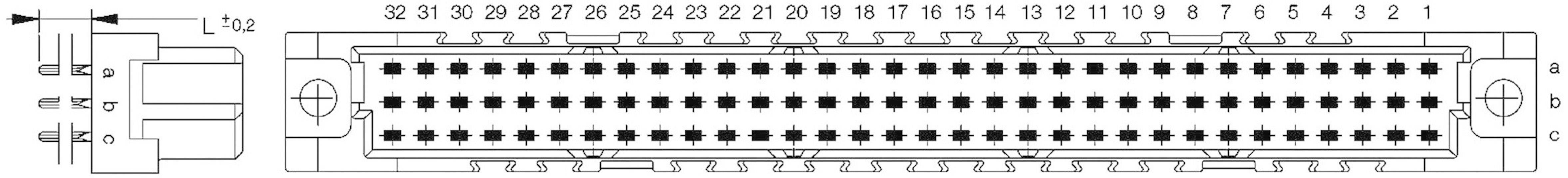 ERNI 224470 Connecteur femelle Nombre total de pôles 96 Nbr de rangées 3