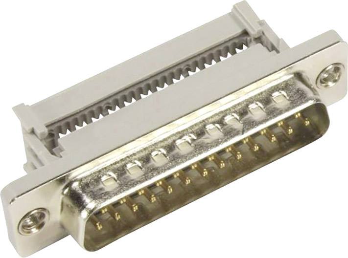 Un connecteur D-Sub métallique à 15 broches, souvent utilisé pour les connexions série dans les appareils électroniques, est représenté.