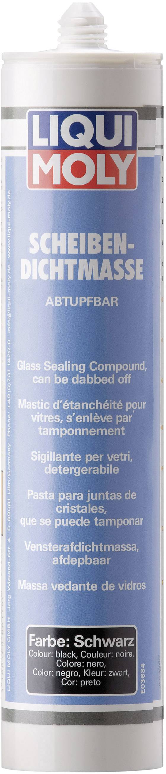 Cartouche de mastic 'Liqui Moly Scheiben-Dichtmasse' de couleur noire, effaçable, pour l'étanchéité du verre. Contient le mode d'emploi.
