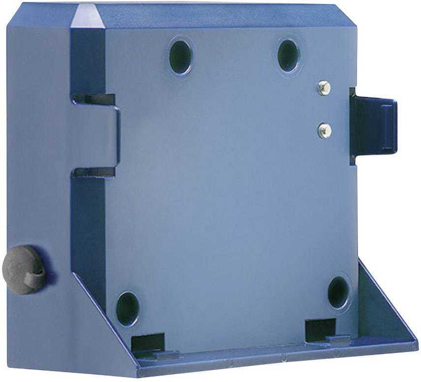 Boîtier en plastique bleu avec façade en forme de losange et ouvertures pour montage. Adapté aux applications électroniques.