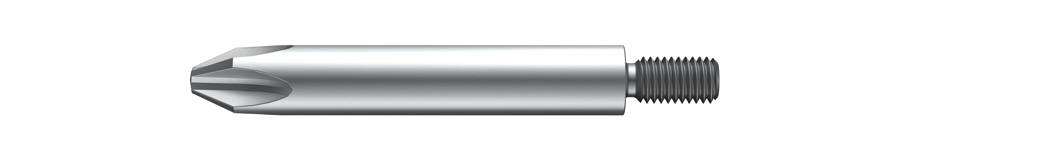 Pointe métallique cylindrique en argent avec un filetage à une extrémité, probablement destinée à être utilisée comme partie d'un outil ou d'un élément de machine.