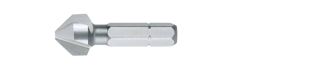 Un embout de tournevis en argent avec tige hexagonale et pointe conique, adapté aux travaux manuels.