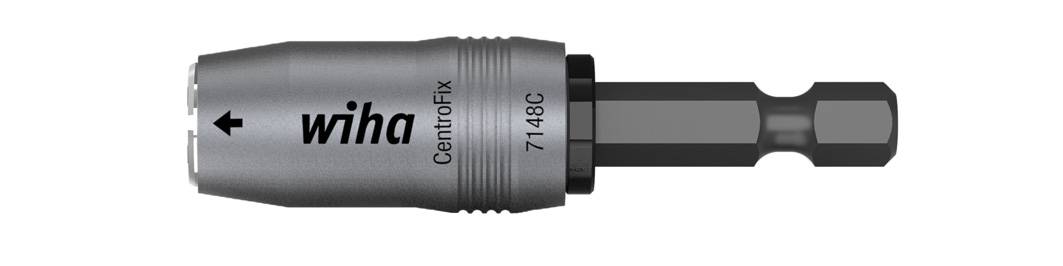 Porte-embouts Wiha CentroFix 7148C, argenté, avec insert hexagonal noir.