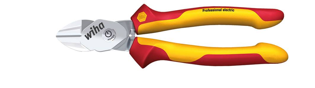 Pince avec poignées rouges et jaunes, marquée 'Wiha Professional electric', adaptée aux travaux électrotechniques.
