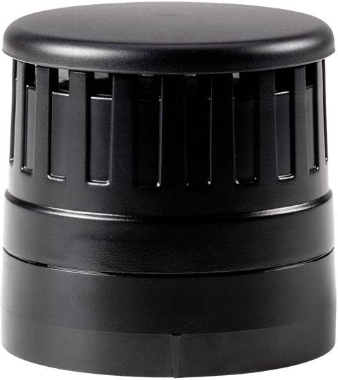 Un couvercle en plastique noir, cylindrique, au design strié et à la surface supérieure plate.