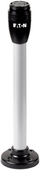 Colonne métallique dotée d'un capuchon en plastique noir et du logo 