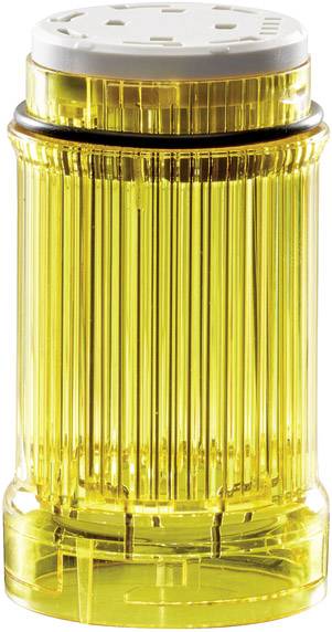 Un saupoudreuse à épices transparent, jaune, avec une surface texturée et un couvercle blanc.
