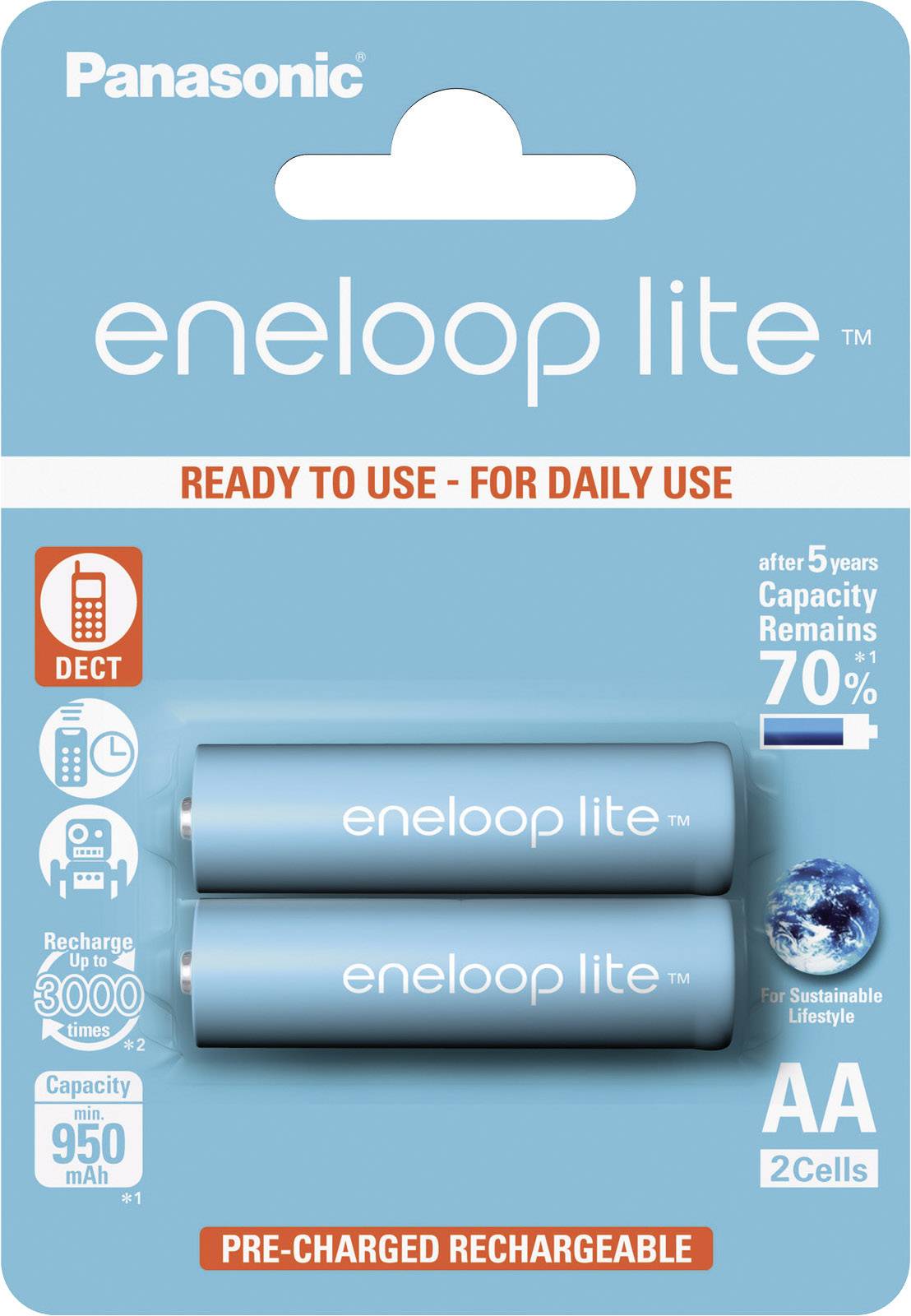 Panasonic eneloop Lite HR06 Pile rechargeable LR6 (AA) NiMH 950 mAh 1.2 V 2 pc(s)