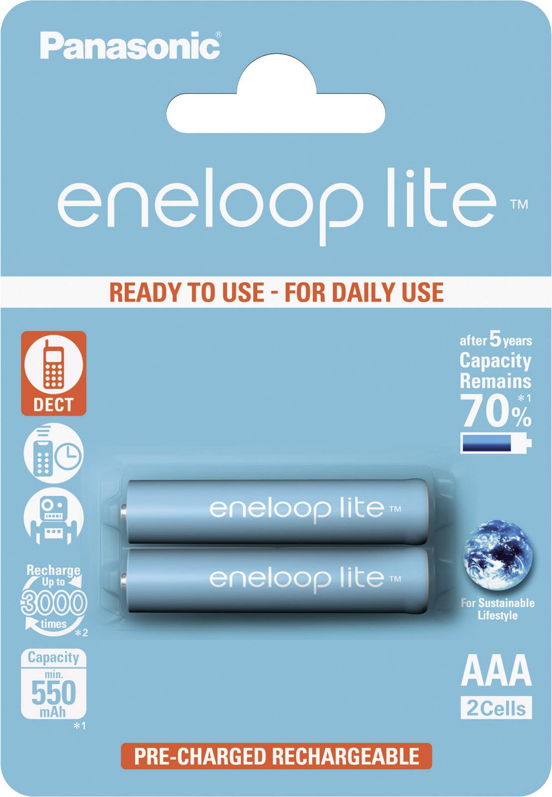 Panasonic eneloop Lite HR03 Pile rechargeable LR3 (AAA) NiMH 550 mAh 1.2 V 2 pc(s)